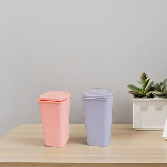MLINS 8pcs Small Desktop Trash Can with Lid Cute Mini Garbage Bin for Home Plastic Countertop Waste Basket for Stationery Candy and Small Accessories