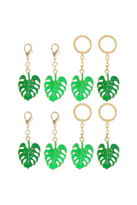 8pcs Tropical Palm Leaf Keychains - Unique Green Leaf Key Holders Hollow Monstera Leaf Keychain For Men And Women Plant Lover Decorations