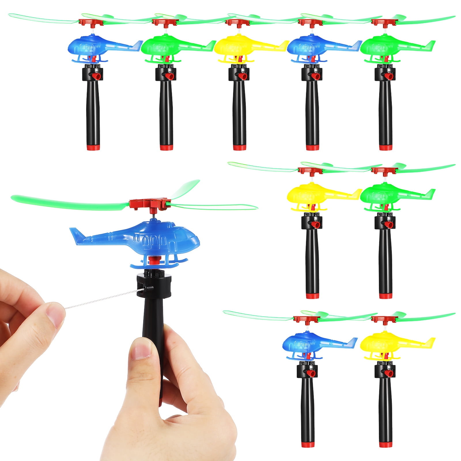 MLINS 9 Pcs Flying Saucers Toy Kids Helicopter Draw String Tire Valve ...