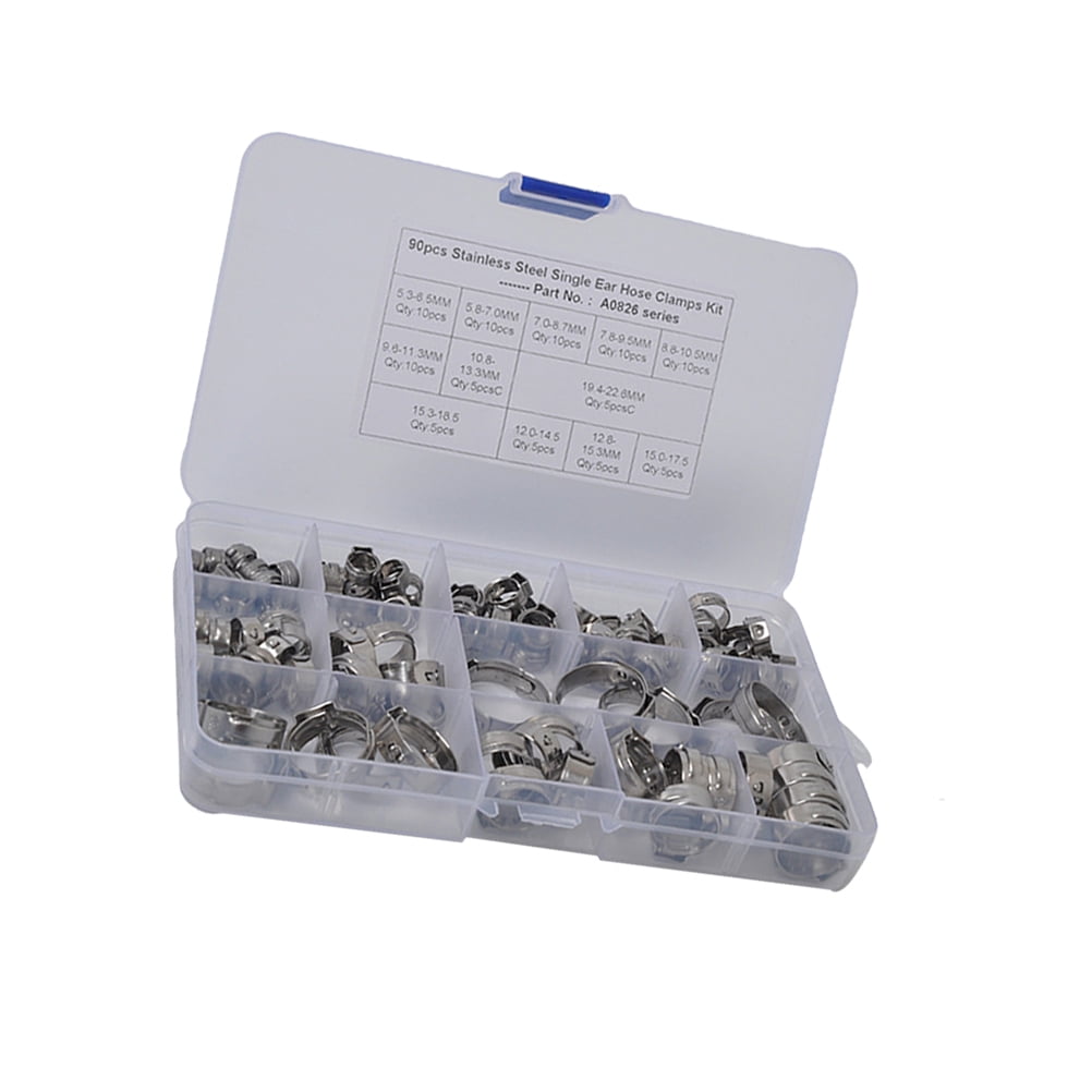 Pipe Clamp,Clamp Rings, 50 PCS Single Ear Hose Clamps 5.3-42mm Multiple Specifications Stainless Steel 304 Ear Pipe Clamps Assortment Kit,(11.7