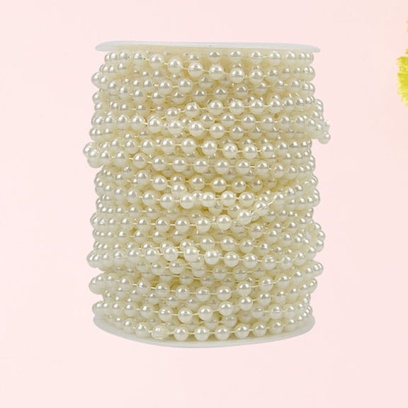 MLINS A Roll of 25 Meters ABS Artificial Pearl Beads Chain Trims for DIY Wedding Party Decoration Jewelry Craft Accessories 6mm (Beige)