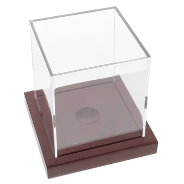 Softball Display Case With Wood Base – Clear Acrylic UV-Protected Cube For 12” Softballs, Baseballs & Sports Memorabilia