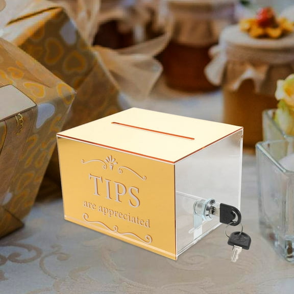 MLINS Acrylic Tip Collection Box With Lock Money Storage Container Suggestion Box Raffle Cash Box