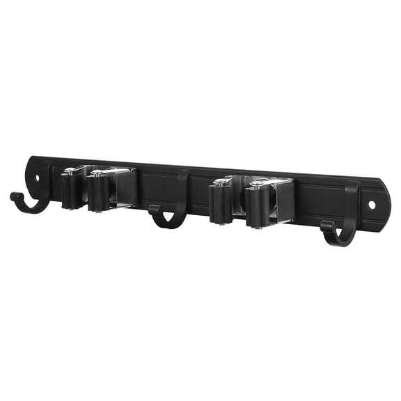 MLINS Aluminum Mop Holder for Home Use with 2 Slots and 4 Hooks Strong and Sturdy for Small Space Organization
