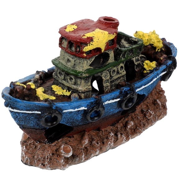 MLINS Aquarium Decor Ornament with Resin Shipwreck Design for Betta Fish Tank Decoration Assorted Color