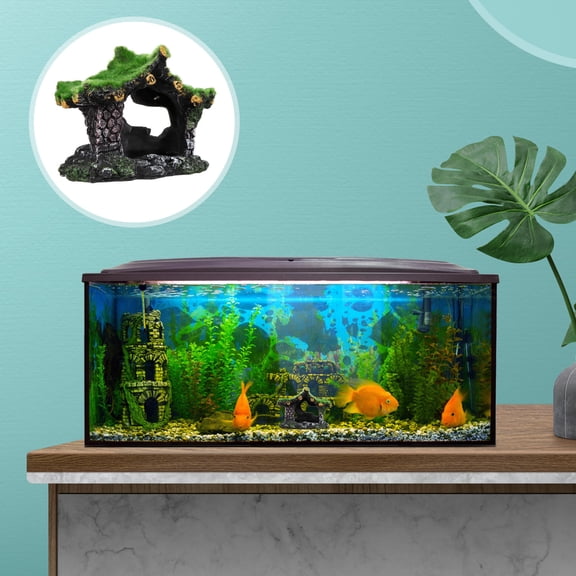MLINS Aquarium Decoration Resin Hollow Hideout House Cave Fish Tank Ornament with Moss