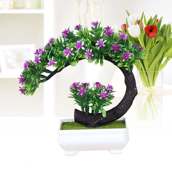 DINHEAROM Artificial Flowers Plastic Green Plants in Pots Multi 1Pcs for Windowsill Decoration