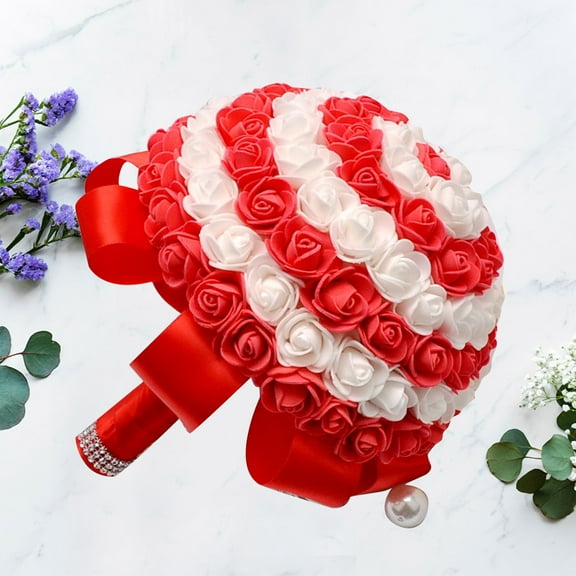 MLINS Artificial Hand Bouquet Wedding Flowers Covers Rose Bridesmaid Red