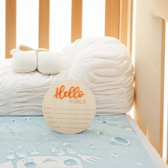 MLINS Baby Announcement Sign Wood Round Newborn Welcome Sign Baby Birth Name Wooden Plaque For Photo Props Baby Shower Hospital Nursery