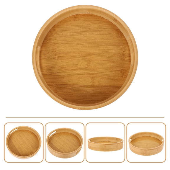 HEALEEP Round Bamboo Tray Khaki 1Pc 9.8x9.8x2in