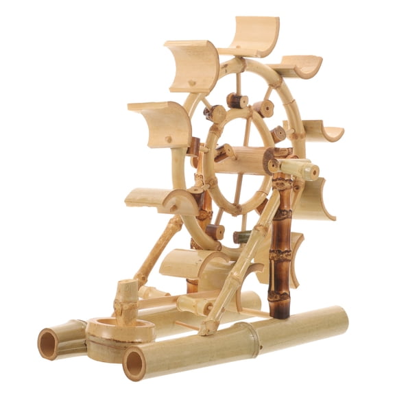 MLINS Bamboo Water Wheel Tabletop Statue for Decoration Beige Handmade Craft 1 Piece