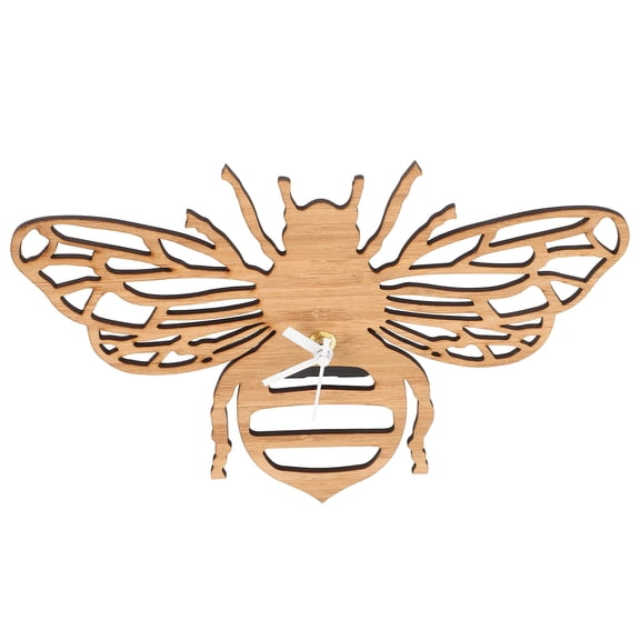 KONTONTY Natural Bee Shaped Wall Clock Light Brown 1Pcs 11.8X8.7X1.6In Bedroom Hotel School Decor
