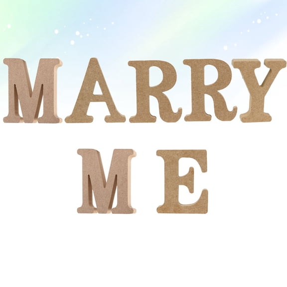 MLINS Beige Wooden Marry Me Sign Home Art Craft Decorative Letter Ornament for Wedding and Engagement 7pcs
