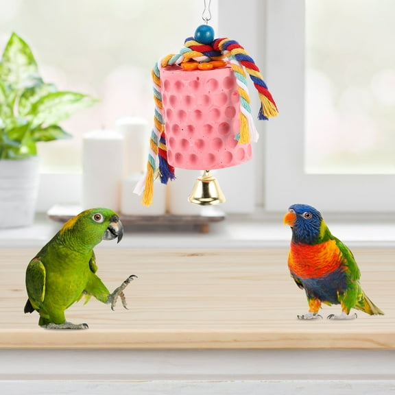 MLINS Bird Beak Grinding Stone With Bell Parrot Chew Toys Mineral Block For Birds Parakeet Bird Chewing Mineral Stone Hanging Bird Cage Toy