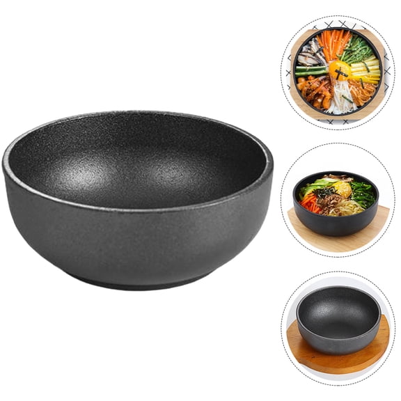 MLINS Black Cast Iron Bowl for Kitchen Use Perfect for Korean Cuisine and Daily Meals 6.5 Inches