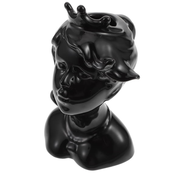MLINS Black Ceramic Human Face Vase for Decoration Creative Flower Holder Chic Home Office Ornament