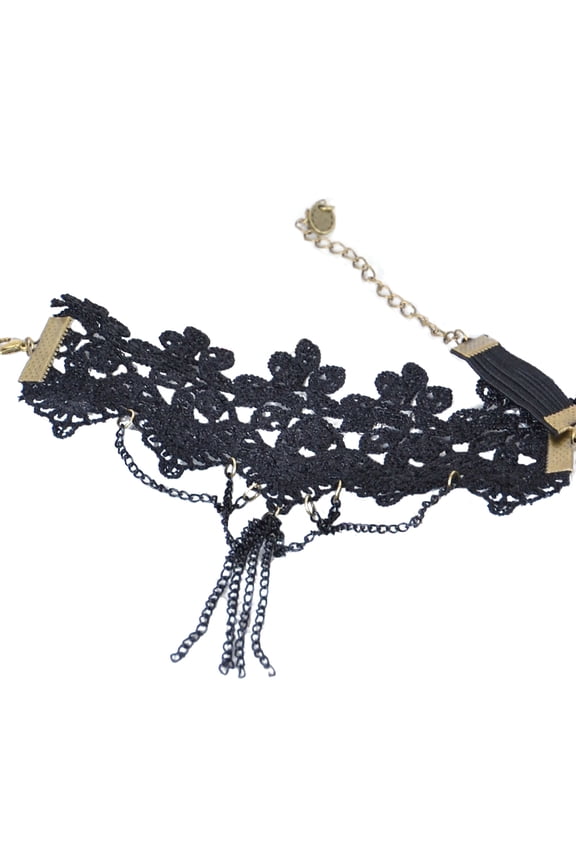 Black Cuff Lace Tassel Chain Handcraft Adjustable Vintage Tassel Armlet Bracelet