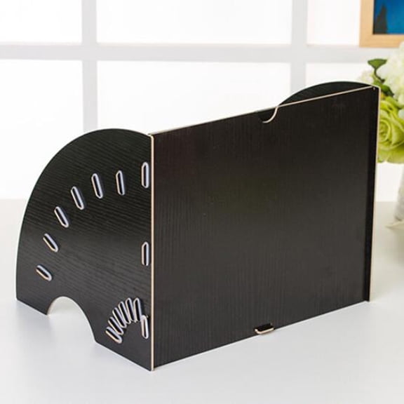 MLINS Black FanShaped Wooden Document File Holder with Six Compartments for A4 Papers and Letter Sized Products 35x27cm