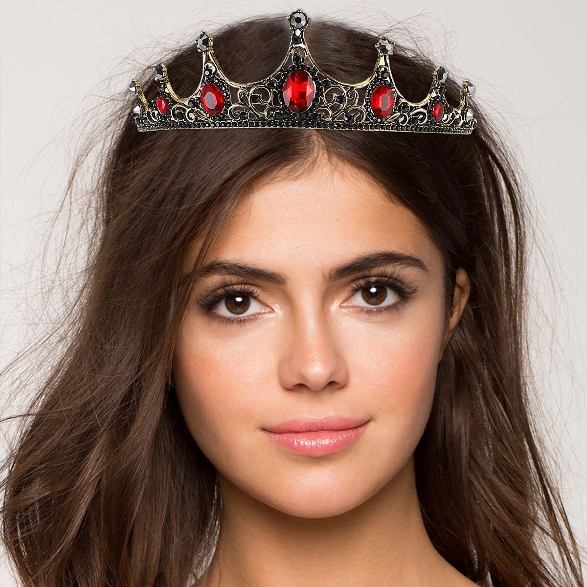 MLINS Black Wedding Crown Headdress with Shiny Rhinestones 