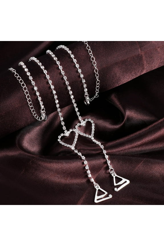 Bling Crystal Rhinestone Decorative Bra Strap with Dual Metal Chains Adjustable Length for Bra Use