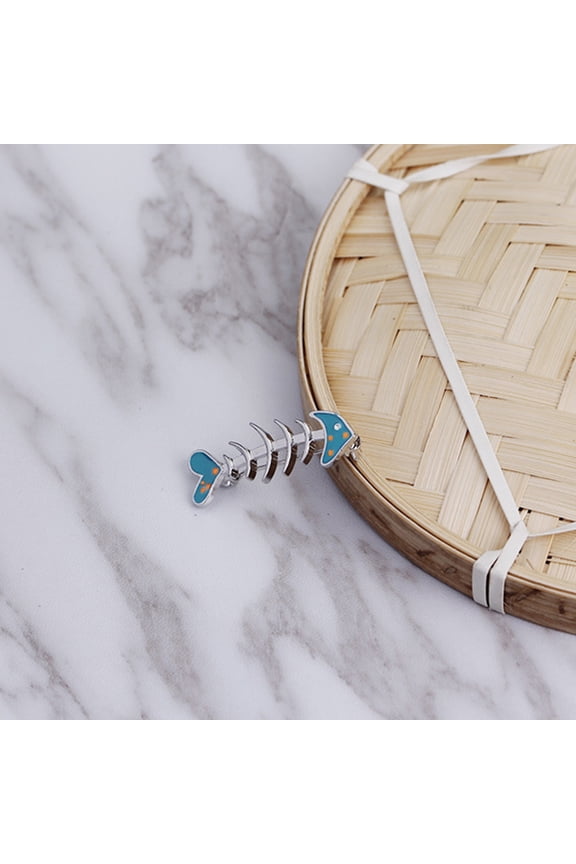 Blue Fish Bone Brooch Enamel Lapel Pin Alloy Jewelry Gift for Decor Use Ideal for Clothing Accessories 2.5x1.5 inches