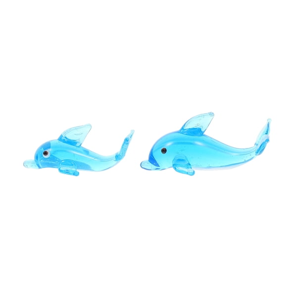MLINS Blue Glass Dolphin Figurine for Decoration with Flat Bottom and Delicate Design 2 Pieces