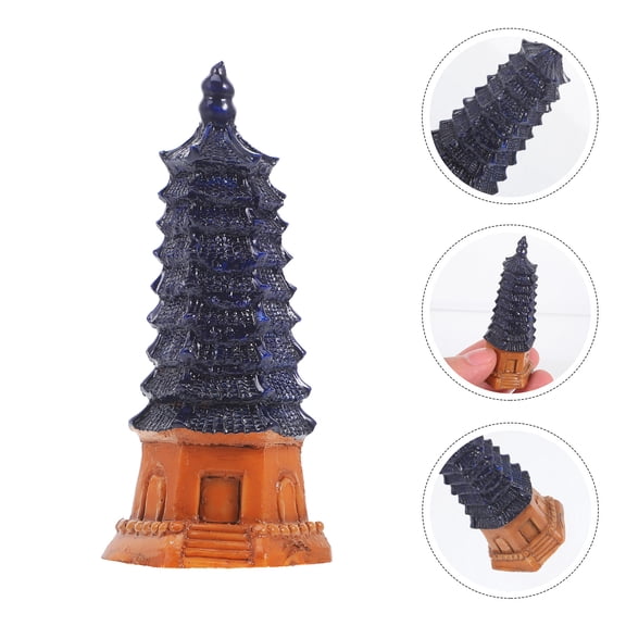 MLINS Blue Resin Traditional Tower Statue for Decoration Exquisite Realism and Compact Design Three pools