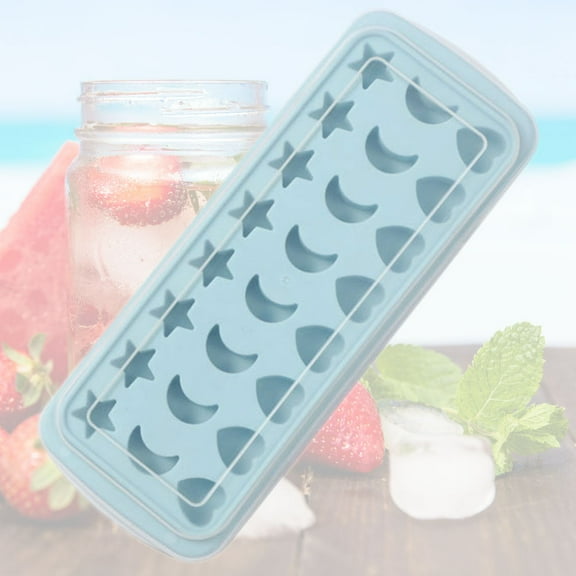 MLINS Blue Silicone Ice Mold with Flexible Bottom and Lid for Making Ice Cubes Pudding Jelly Cavities Star Moon Heart Shapes