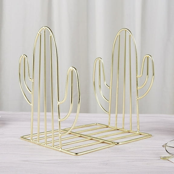 MLINS  Book Ends Creative Cactus Bookends Stand Decor Student Office Golden