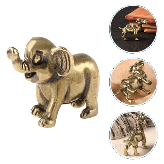 MLINS Brass Elephant Metal Animal Statue Mini Ornament Mascot Statue Elephant Figure