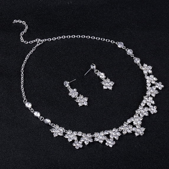 MLINS Bridal Jewelry Set White Alloy Pendant Necklace and Earrings with Delicate for Decoration