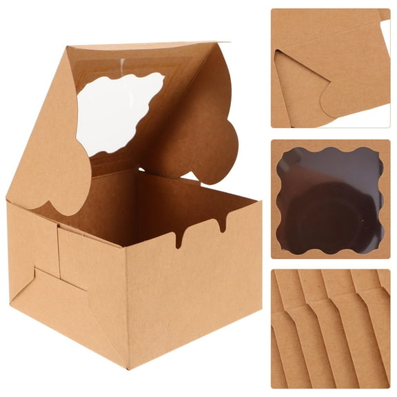 MLINS Brown Paper Cake Boxes with Transparent Window for Home Use Perfect for DIY Folding and Bakery Packaging 12 Pcs
