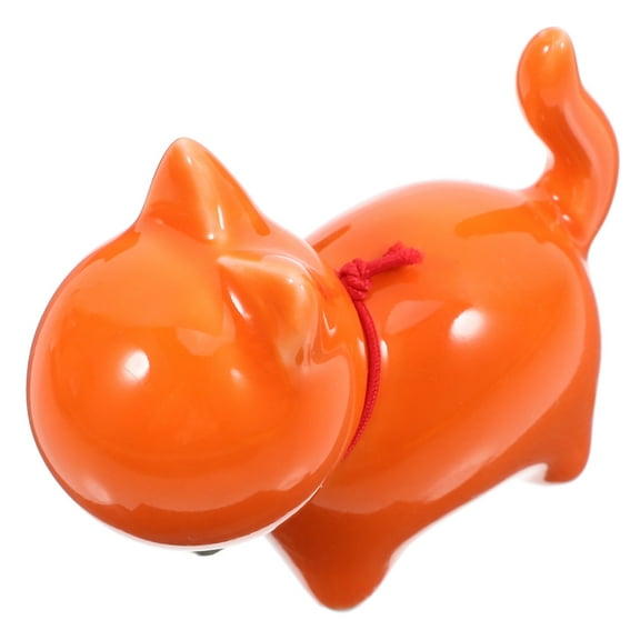 MLINS Ceramic Cat Statue Small Animal Figurines Home Decor Orange