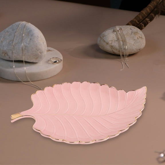 YUYUETIME Sophisticated Pink Ceramic Leaf Tray for Home and Vanity Decor