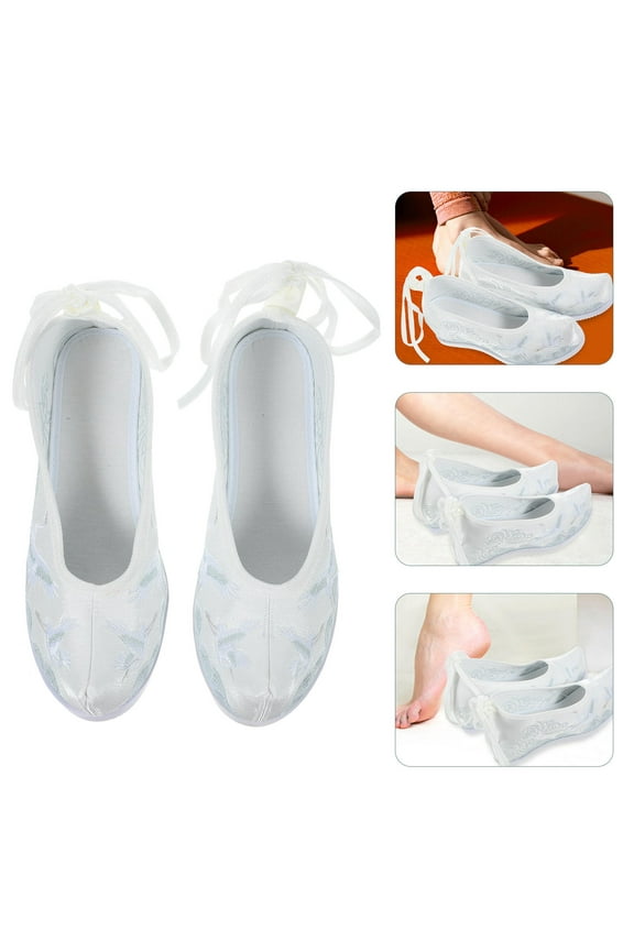 Chinese Traditional Shoes Costume White Women Embroider Wedding Bride Man