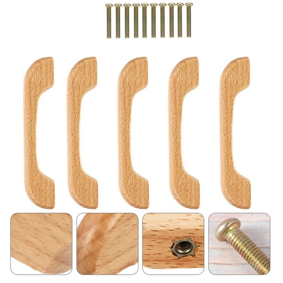 AURARMLET Wood Handles Rectangular 5Pcs 4.7X0.8In