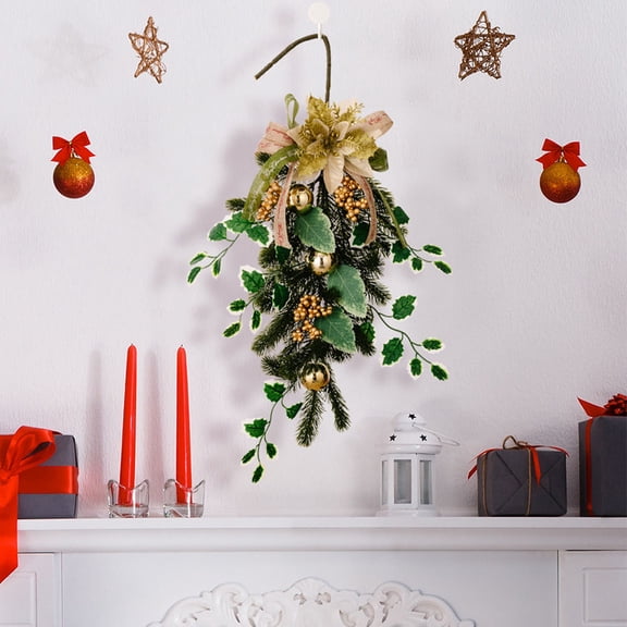 Milisten Christmas Wreath Teardrop Shape Green Plastic 1Pcs 19.3x15.7in