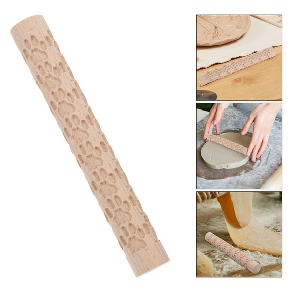 MLINS Clay Texture Roller Natural Embossed Rolling Pin Pottery Khaki