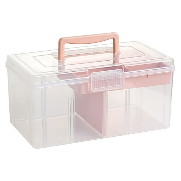 MLINS Pink PP Multifunctional Storage Box for Organizing Craft Supplies with Handle, Transparent Design, Ideal for Home Use