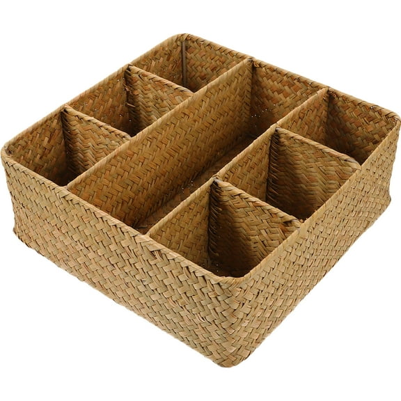 MLINS Compartment Woven Box Tabletop Storage Basket Rustic Style Woven Storage Holder