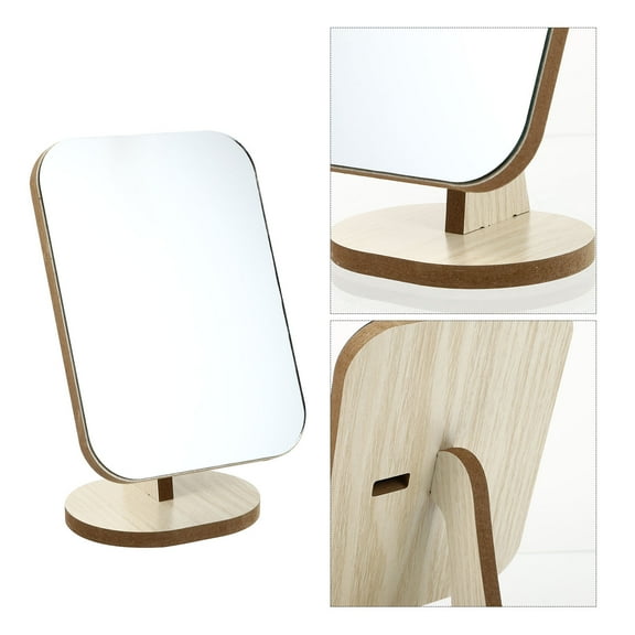 HEALEEP Rotatable Movable Mirror Wooden Cosmetic Mirror Natural Wood Color 1PC 7.1x5.1x5.1in