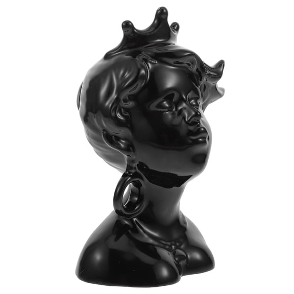 MLINS Creative Black Ceramic Human Face Vase for Decoration Perfect Home Office Ornament