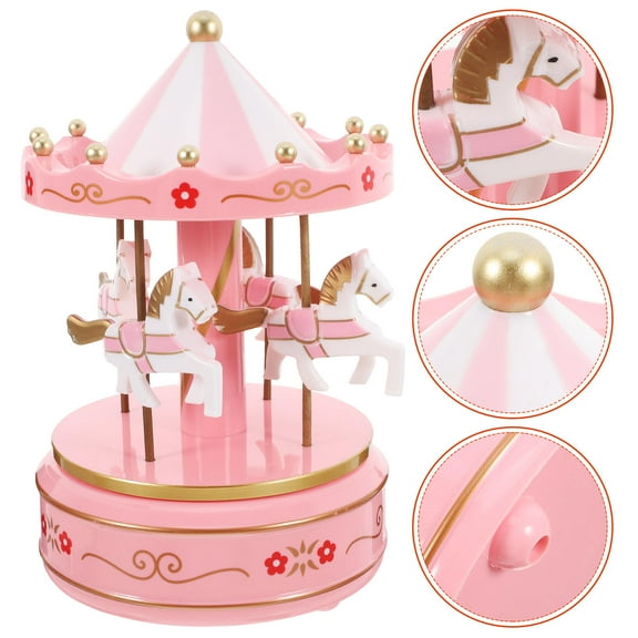 MLINS Creative Miniature Carousel Music Box Decorative Toy Desktop Musical Box Gifts for Christmas Birthday Valentine's Day Pink