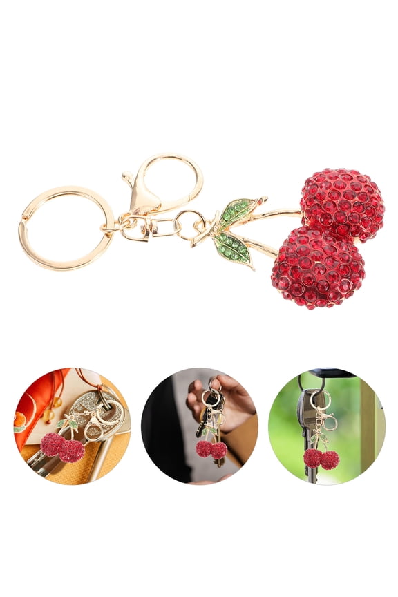 Cute Cherry Keychain With Rhinestone Bling Key Ring Pendant For Handbag Cherry Shaped Keychain Decorative Keychain Cherry Key Ring For Backpack