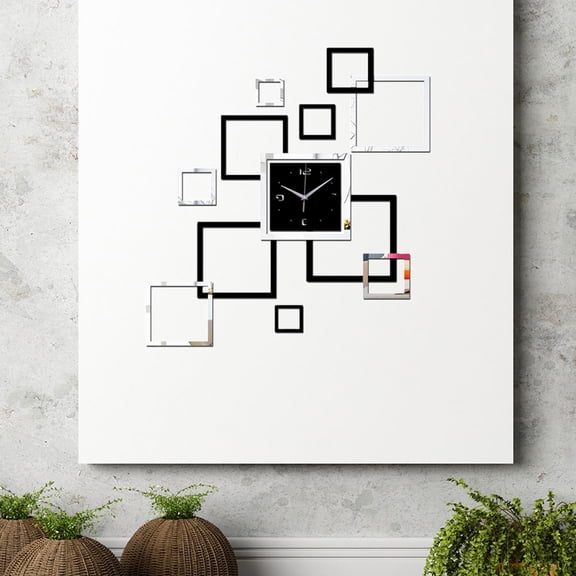 MLINS DIY Acrylic Wall Sticker for Timekeeping Silver Decorative Clock with Non-ticking Design Adjustable