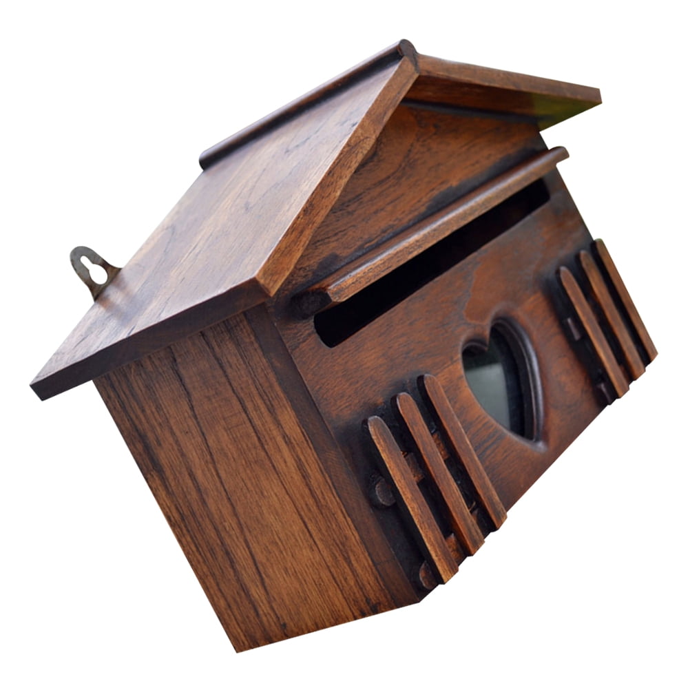 DINHEAROM Rustic Mailbox Waterproof Dark Brown Wood 1Pcs for Company
