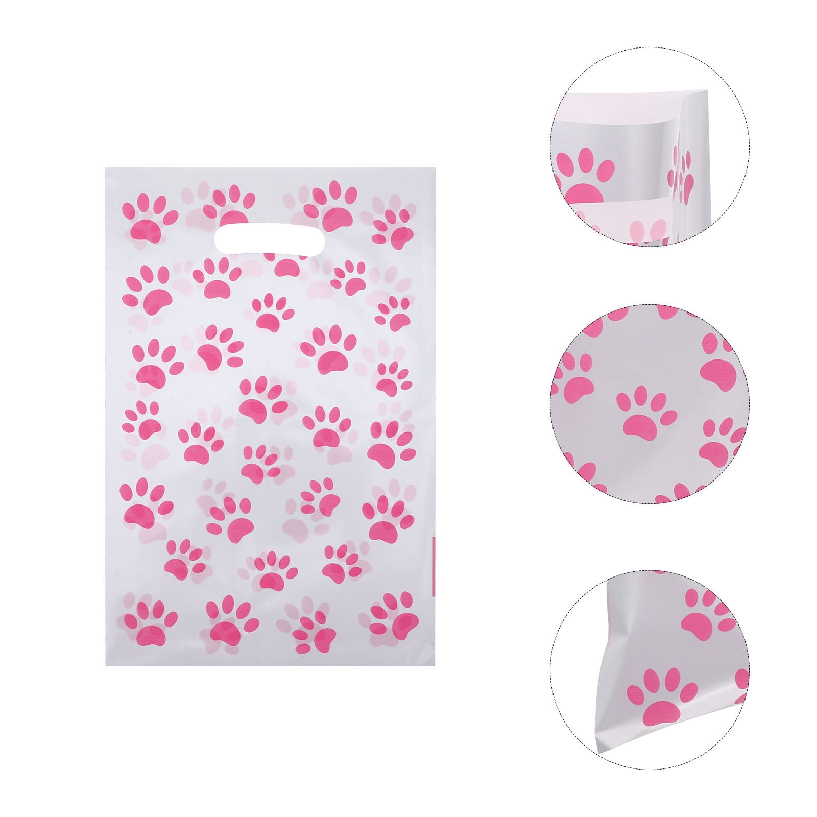 50Pcs Paw Print Daisy Party Favor Bags - Plastic Treat Bags With Handles For Candy, Goodies, Birthday