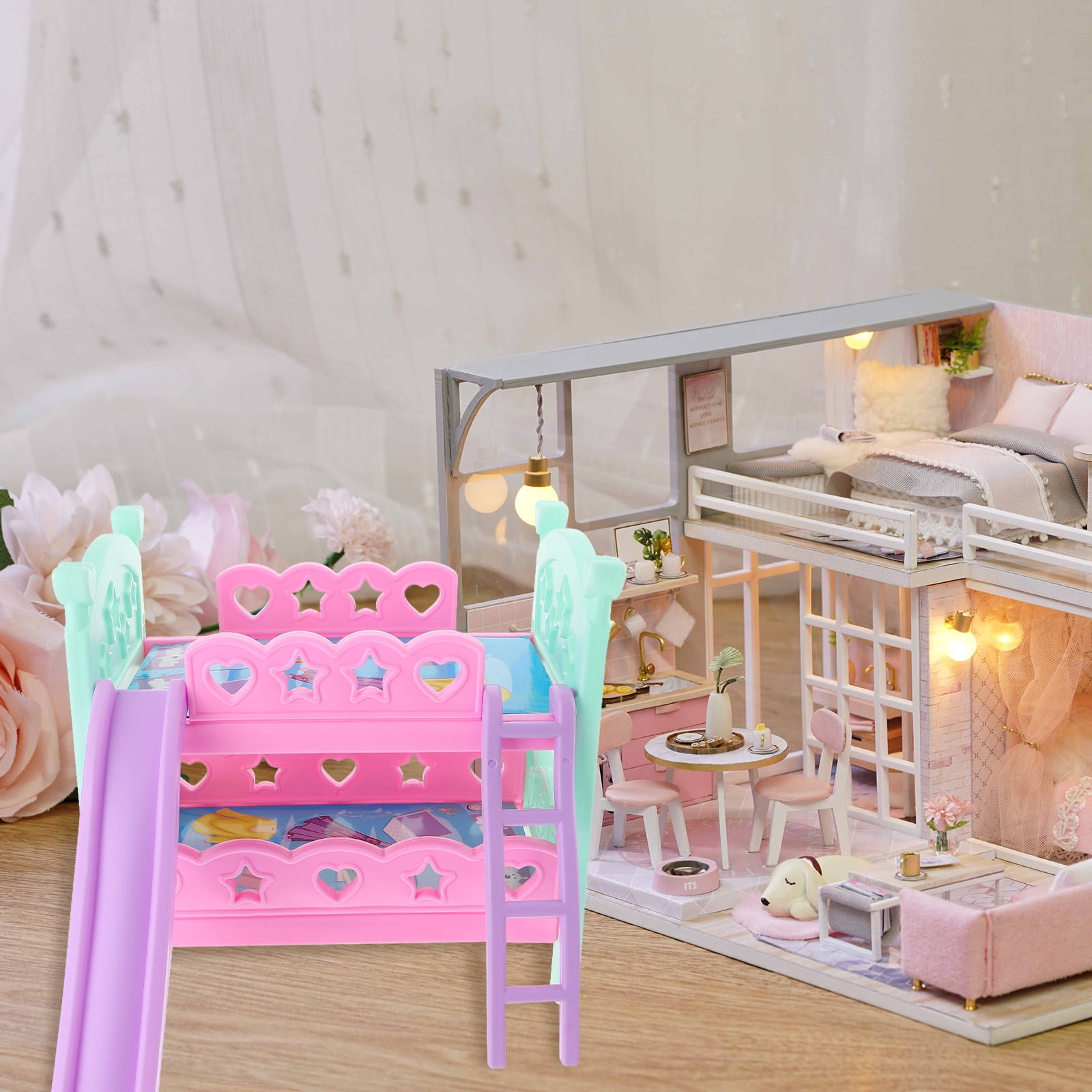 MLINS Doll Bunk Bed Miniature Furniture Scene Prop Children Playing ...