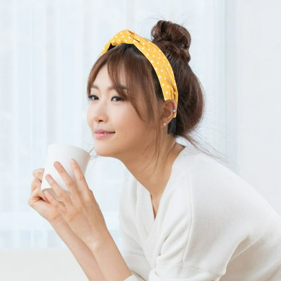 MLINS Dot Wide Brimmed Headbands 1 Set Fabric Delicate Hair Band for Women Girls Yellow Random Style
