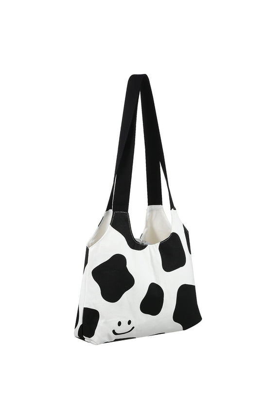 Durable Canvas Tote Bag for Shopping with Unique Cow Pattern Design and Magnetic Snap Closure Assorted Color